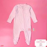  [0-6M] Sleepsuit Khóa Kéo Cớ Vớ Bé Gái ON - Hồng Nhạt Trơn 