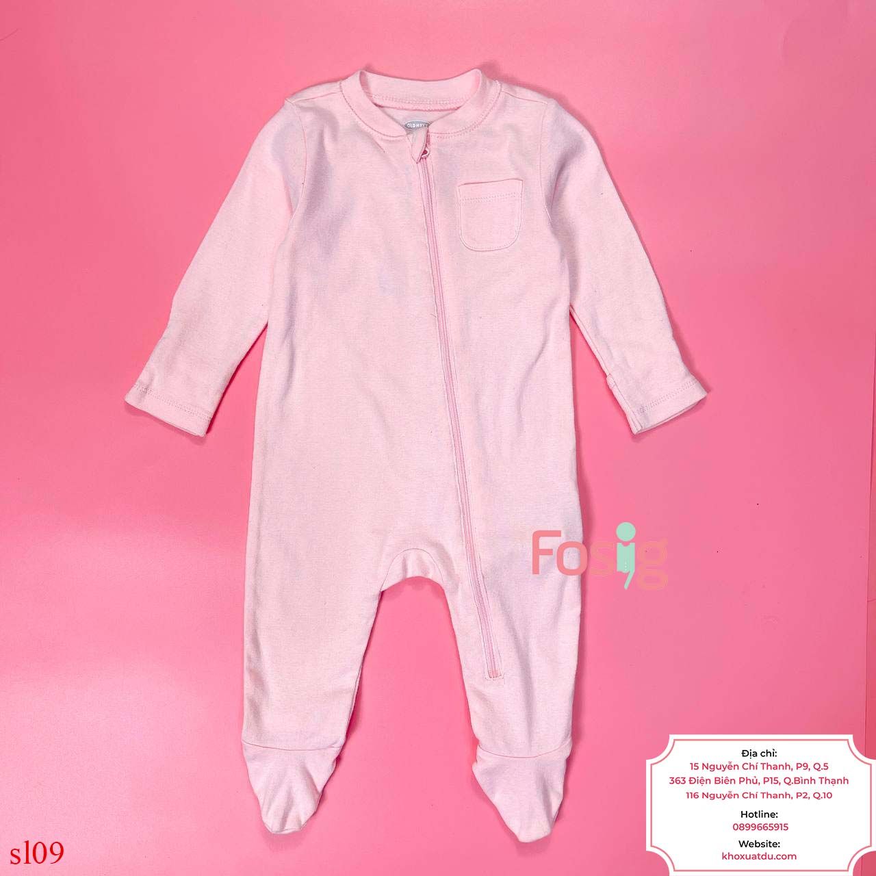  [0-6M] Sleepsuit Khóa Kéo Cớ Vớ Bé Gái ON - Hồng Nhạt Trơn 