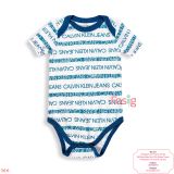  [0-12m] Bodysuit Tay Ngắn Bé Trai CK - Trắng Sọc Chữ 