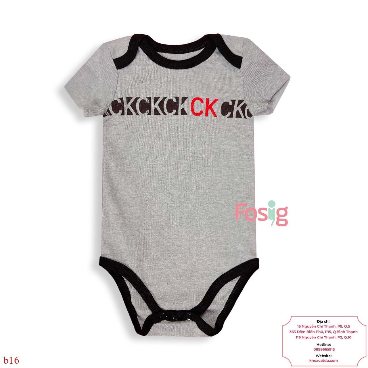  [6-12m] Bodysuit Tay Ngắn Bé Trai CK  - Xám Ck 