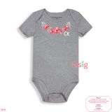  [3m-6m] Bodysuit Tay Ngắn Bé Gái CK - Xám Hoa Hồng 