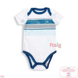  [0.3m] Bodysuit Tay Ngắn Bé Trai CK - Trắng Sọc Xám Xanh 