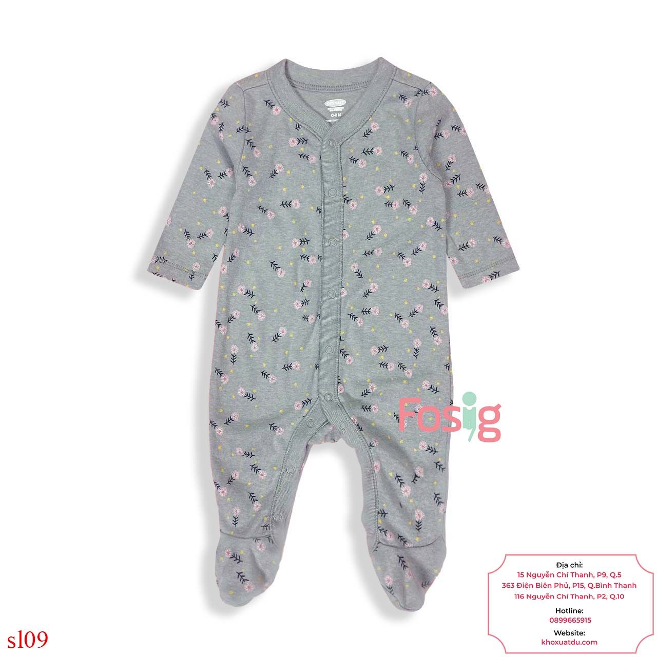  [0-6M] Sleepsuit Cúc Bấm Có Vớ ON Bé Gái - Xám Hoa Hồng 