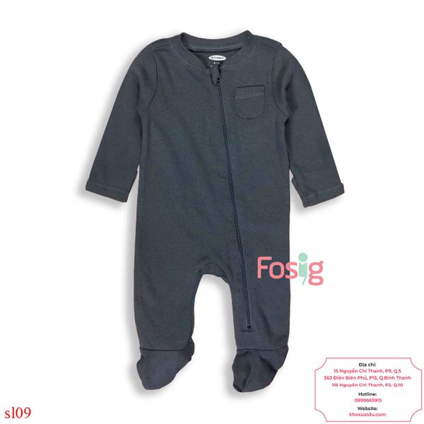  [0-3M] Sleepsuit Khóa Kéo Có Vớ Bé Trai ON - Xám Đen Trơn 