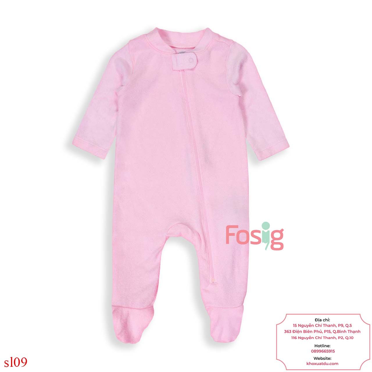  [0-6M] Sleepsuit Khóa Kéo Có Vớ Bé Gái ON - Hồng Nỉ 