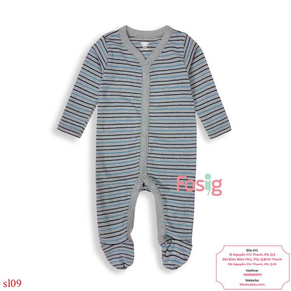  [3-6M] Sleepsuit Cúc Bấm Có Vớ Bé trai ON - Xám Sọc Xanh 