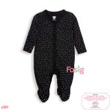  [0-6M ] Sleepsuit Cúc Bấm Có Vớ Bé Gái ON - Đen Chấm Trắng 