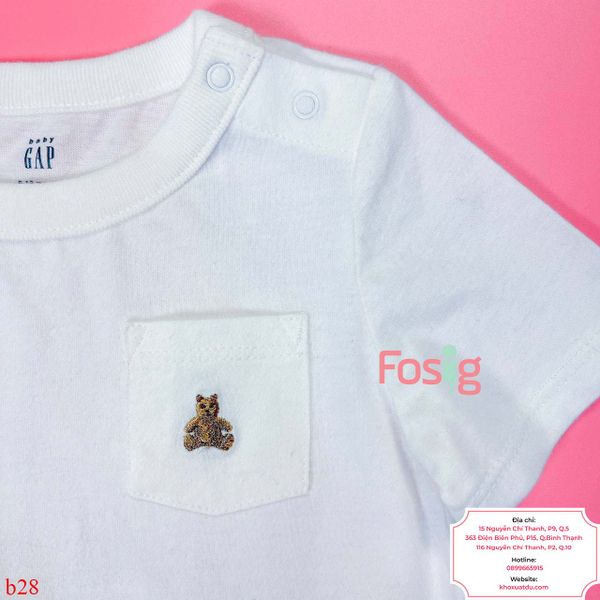  [6-12m] Bodysuit Tay Ngắn Bé Trai GP - Trắng Gấu Nâu 