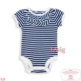  [0-3m, 12m-24m] Bodysuit Tay Ngắn Bé Gái Oskos - Sọc Navy Cổ Bèo 