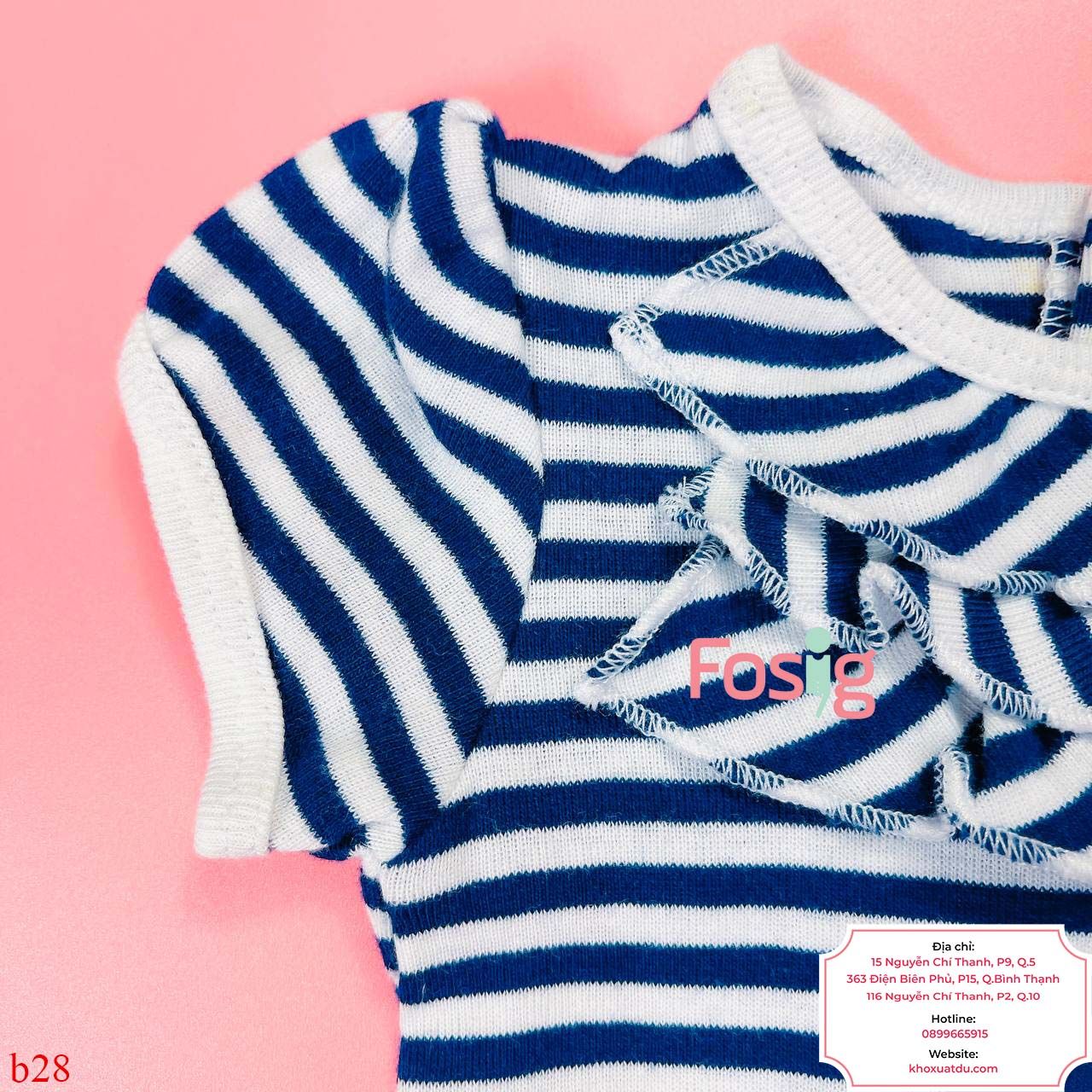  [0-3m, 12m-24m] Bodysuit Tay Ngắn Bé Gái Oskos - Sọc Navy Cổ Bèo 