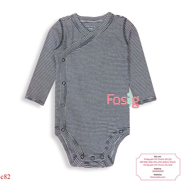  [6m-24m] Bodysuit Tay Dài Cài Hông Bé Trai Cter - Đen Sọc Trắng 