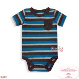  [0-6m] Bodysuit Tay Ngắn Bé Trai OD - Sọc Xanh Dương Xám 