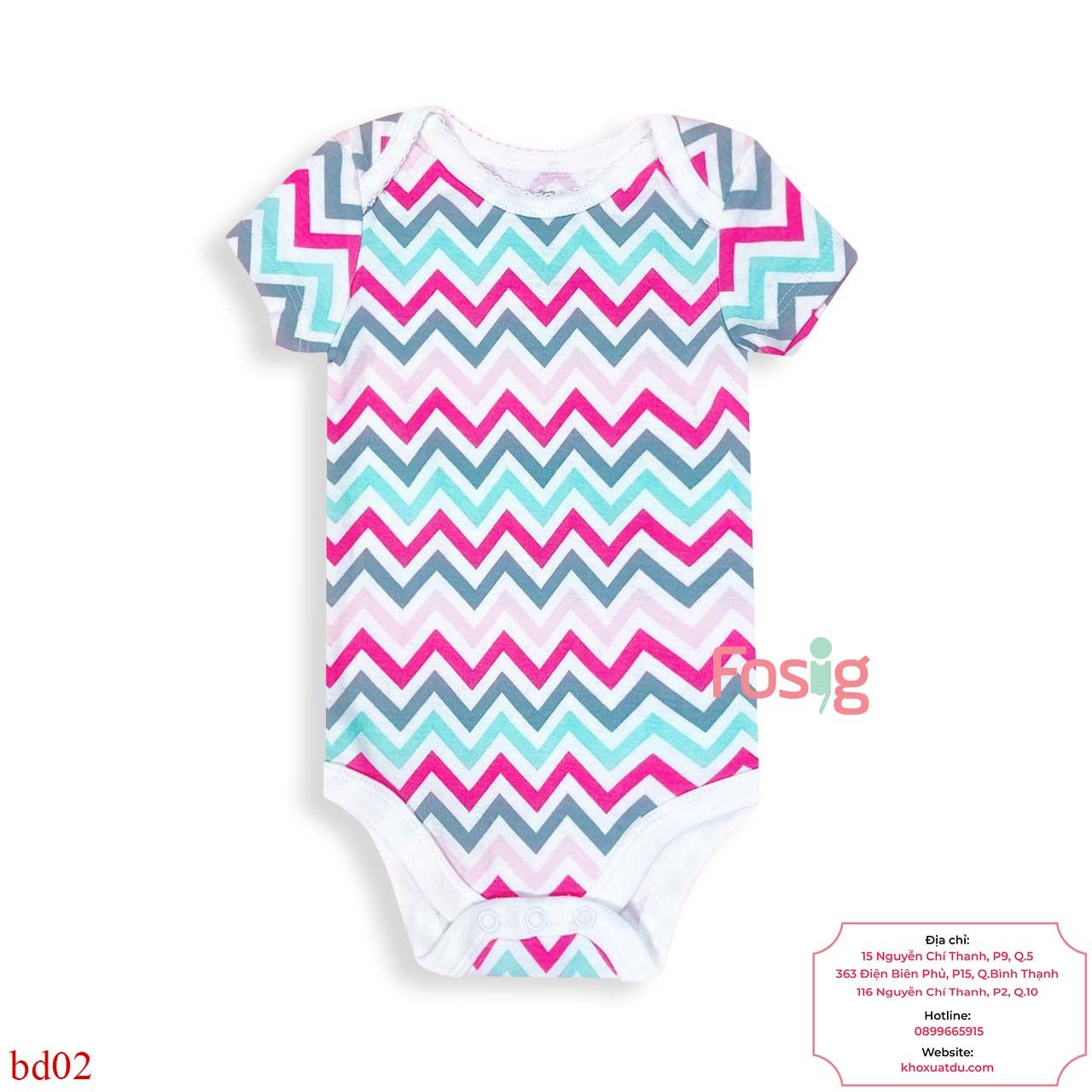  [3m-6m ;9-12m] Bodysuit Tay Ngắn Bé Gái OD - Trắng Sóng Màu 