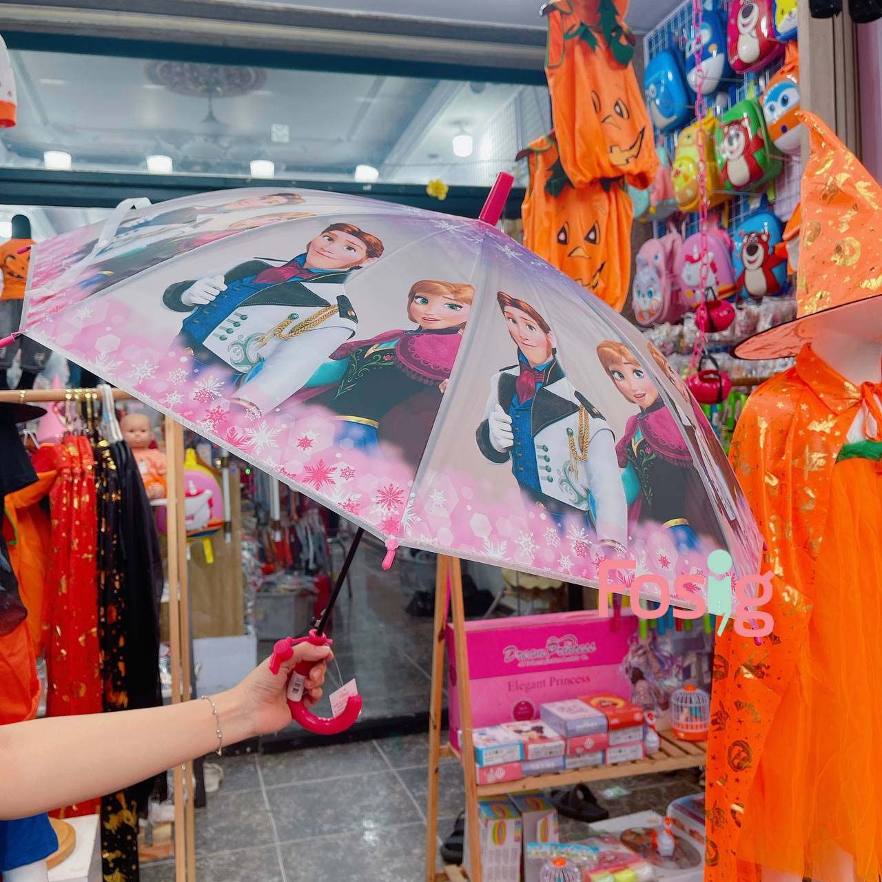 Dù Size Lớn Che Mưa, Nắng Có Còi Cho Bé - Xám Hồng Elsa