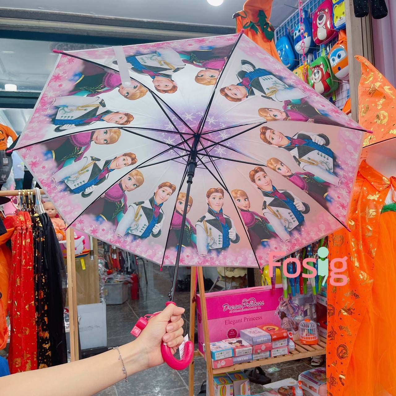 Dù Size Lớn Che Mưa, Nắng Có Còi Cho Bé - Xám Hồng Elsa