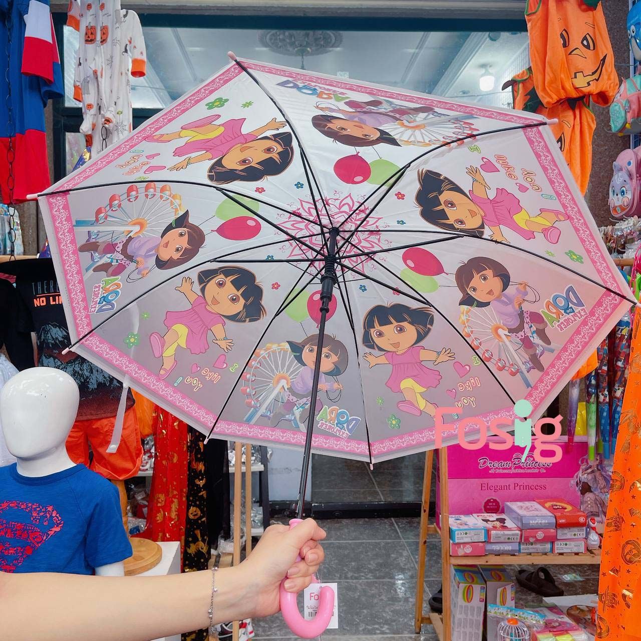 Dù Size Lớn Che Mưa, Nắng Có Còi Cho Bé - Xám Hồng Bé Gái