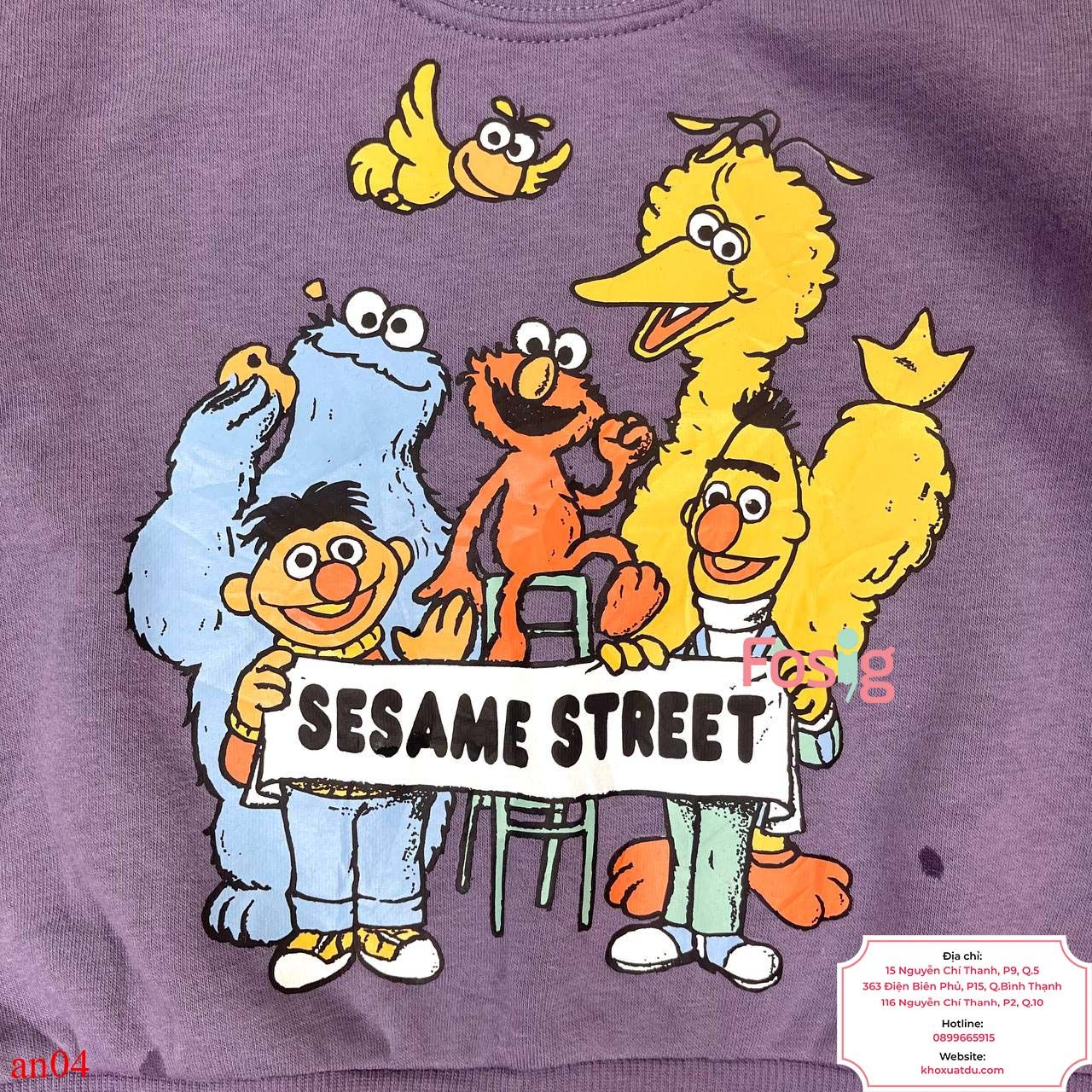  [7-8kg, 12-20kg] Áo Nỉ Da Cá Bé Trai - Tím Sesame Street 