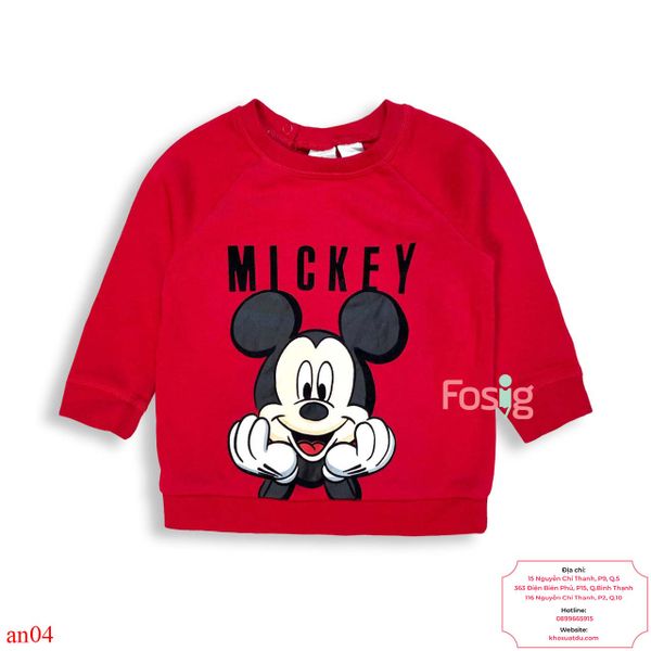  [13-14kg] Áo Nỉ Da Cá Bé Trai - Đỏ Mickey Đen 