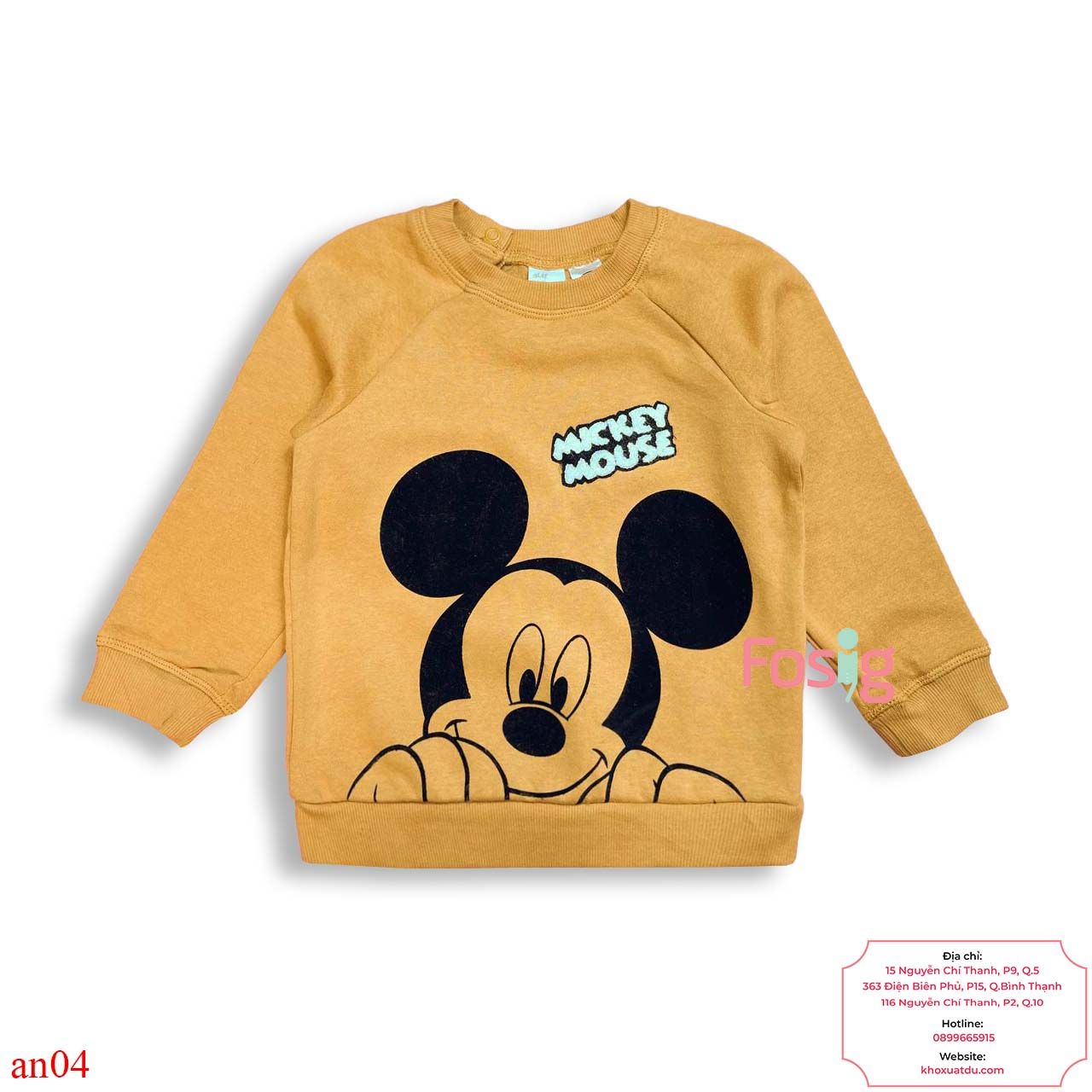  [6m-24m] Áo Nỉ Da Cá Bé Trai - Vàng Đậm Mickey 