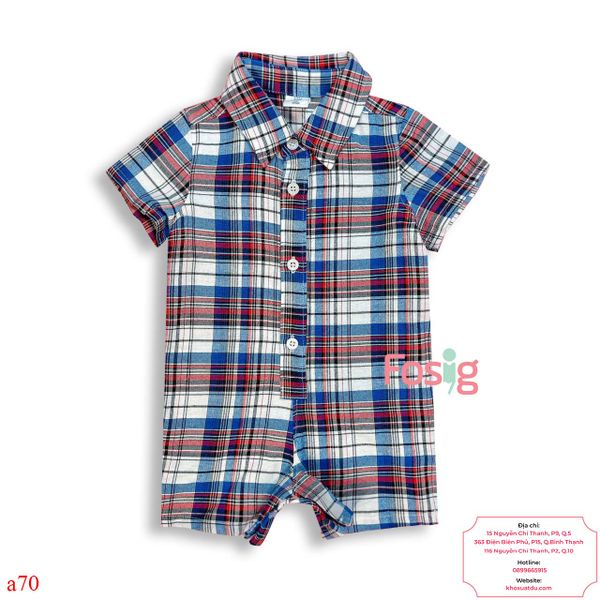  [7-14kg] Romper sơ mi Đùi  Bé Trai Gp - Caro Xanh Đỏ 