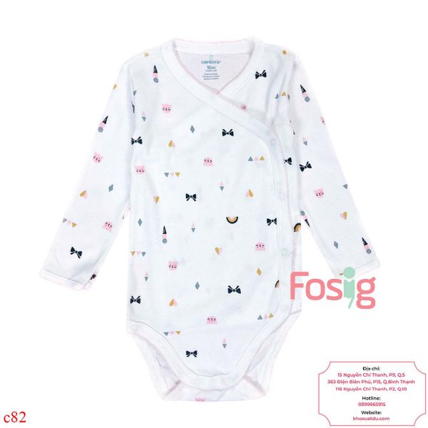  [9-12kg] Bodysuit Cter Cài Hông Cter Bé Gái  - Trắng Nơ Mèo 