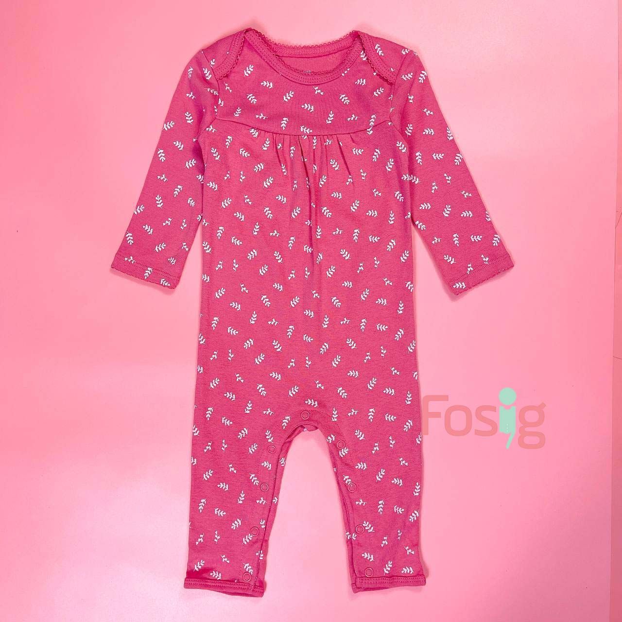  [6m] Sleepsuit Cúc Bấm Không Vớ Bé Gái Cter - Hồng Lá Trắng 