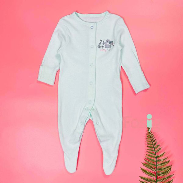  [0-6m] Sleepsuit Gài Nút Có Vớ Bé Gái PM - Xanh Hoa Thỏ 