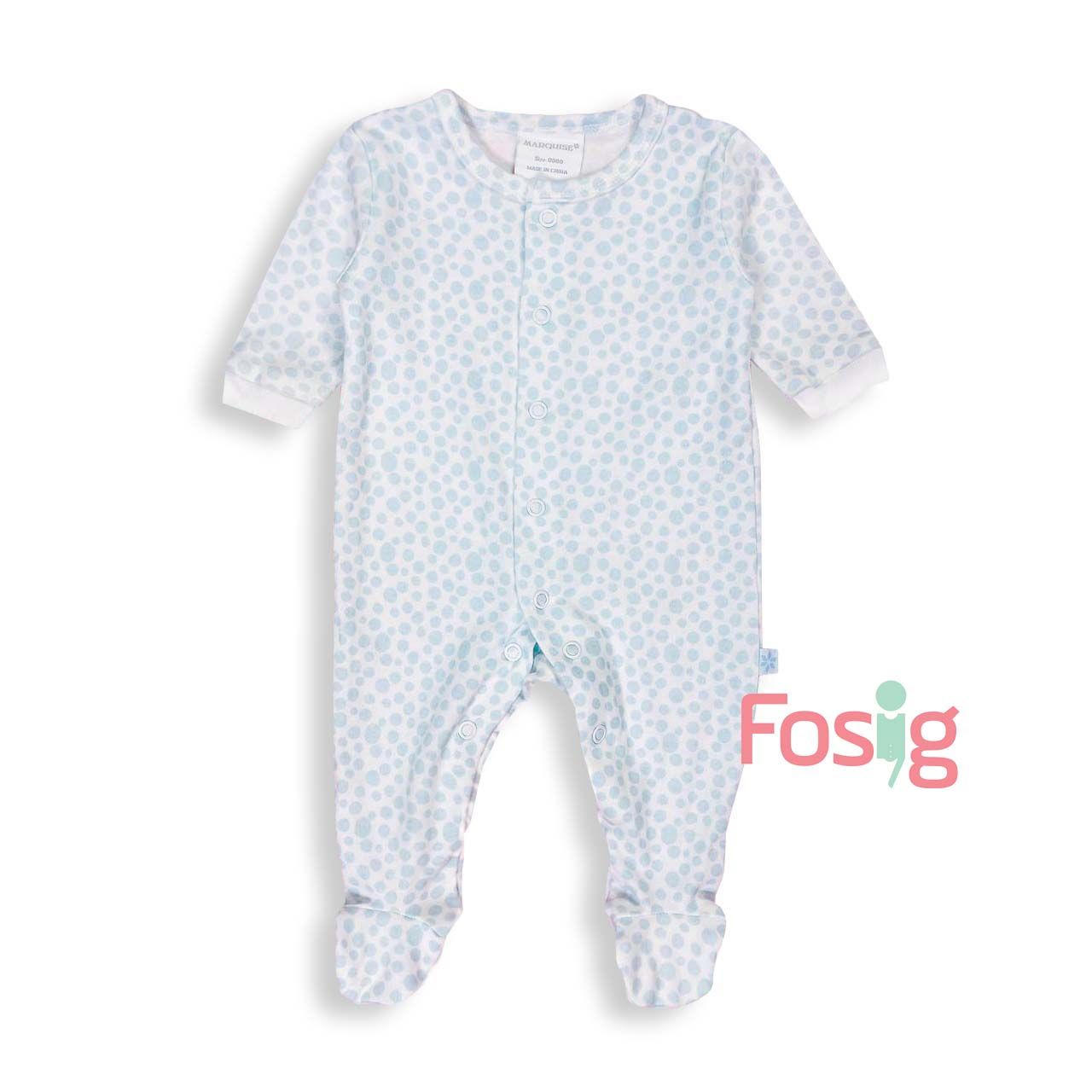  [0-6m] Sleepsuit Marquise Bé Trai - Trắng Chấm Xanh 