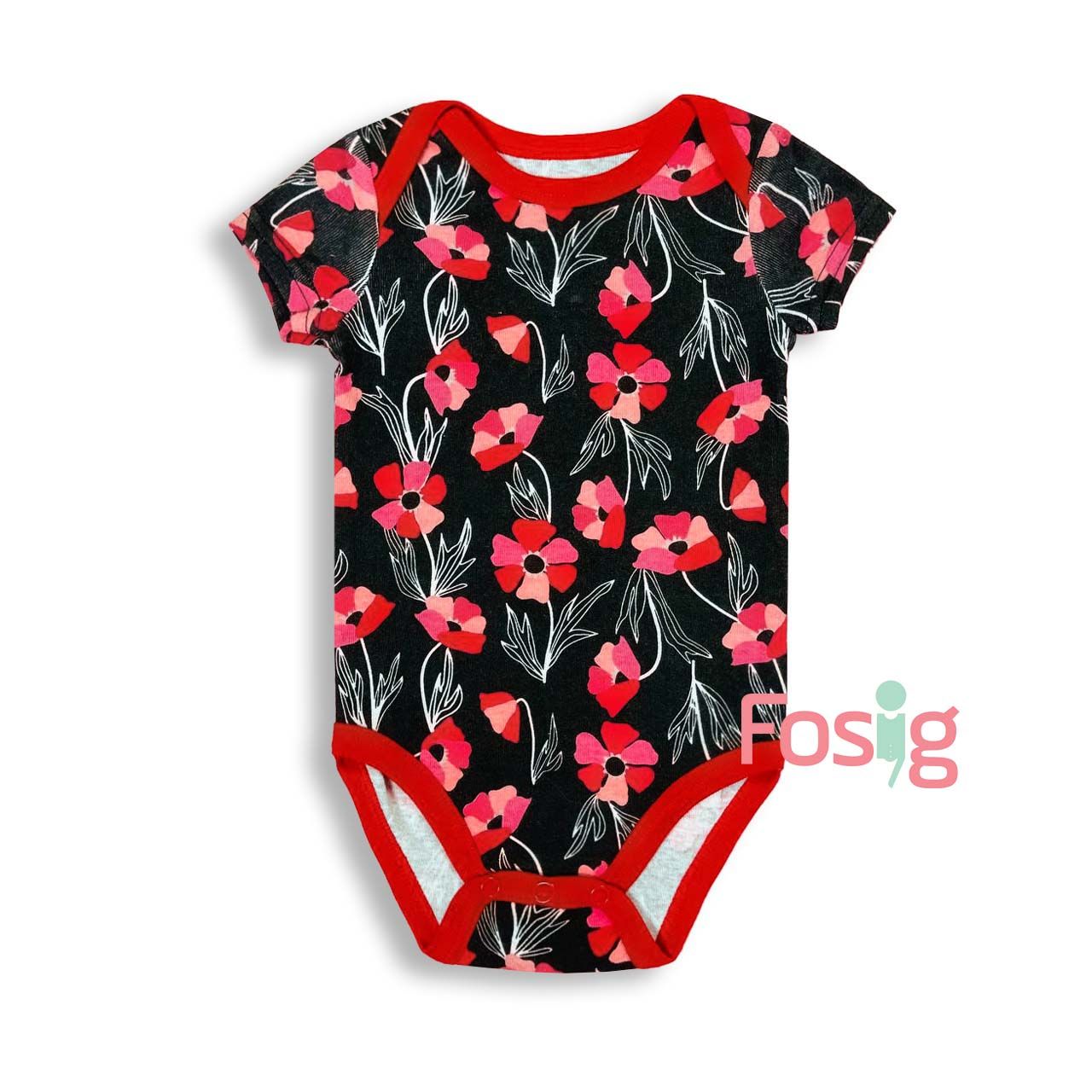  [6m-9m; 12-18m] Bodysuit Tay Ngắn Bé Gái CK - Đen Hoa Hồng 