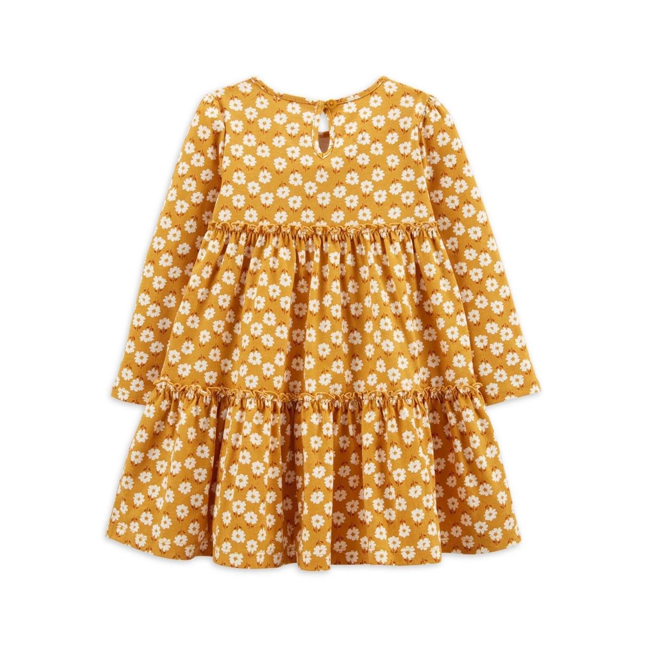  [13-16kg] Đầm Thun Cotton Tay Dài Bé Gái Cter - Vàng Đậm Hoa Trắng 