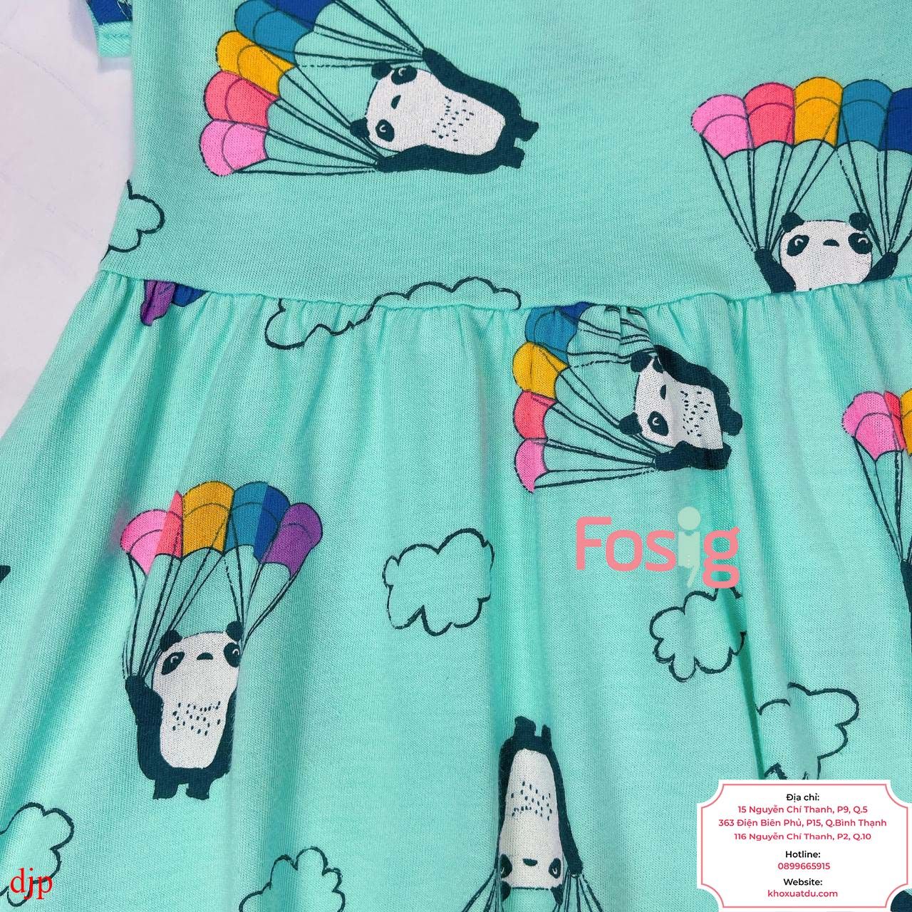  [13-19kg] Đầm Cotton Tay Ngắn Bé Gái JP - Xanh Gấu Trúc 