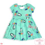  [13-19kg] Đầm Cotton Tay Ngắn Bé Gái JP - Xanh Gấu Trúc 