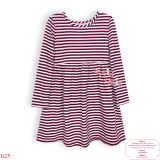  [15-17kg] Đầm Cotton bé gái dài tay - Sọc Tím Nhỏ 