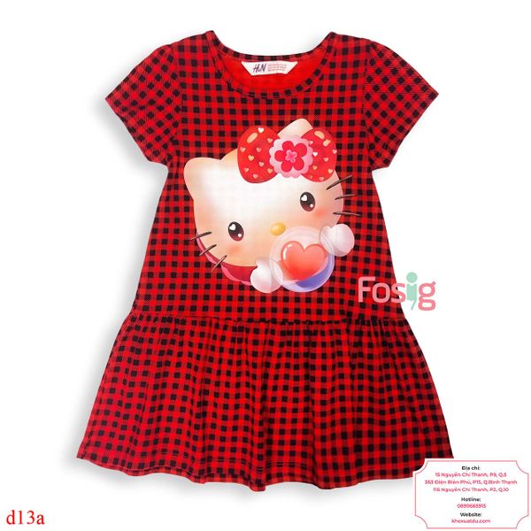  [17-18kg] Đầm Tay Ngắn Bé Gái HM130 - Caro Đỏ Hello Kitty 