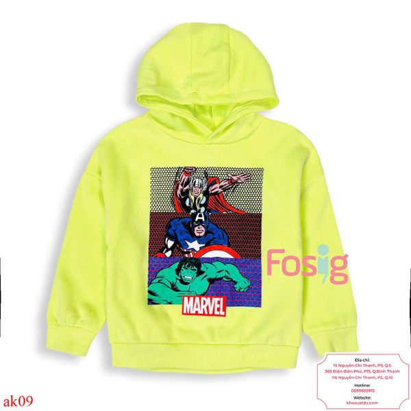  [15-17kg] Áo Hoodie Nỉ PM Bé Trai - Vàng Marvel 