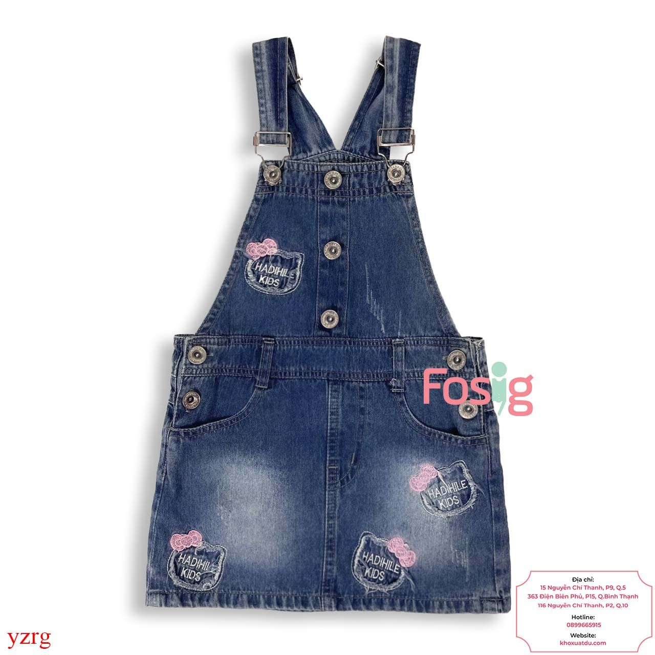  [12m-4T] Yếm Đầm Jean Bé Gái ZR - Xanh Jean Kitty 