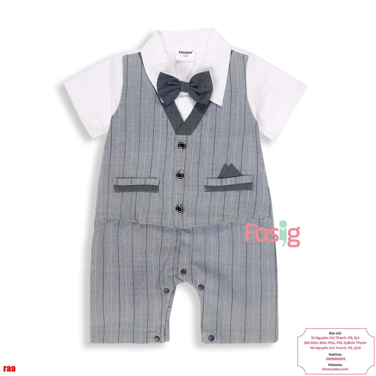  [5-8kg] Set Giả Vest Công Tử Bé Trai - Xám Đậm Sọc 