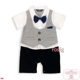  [5-7kg] Set Giả Vest Công Tử Bé Trai - Xám Nơ Chấm 