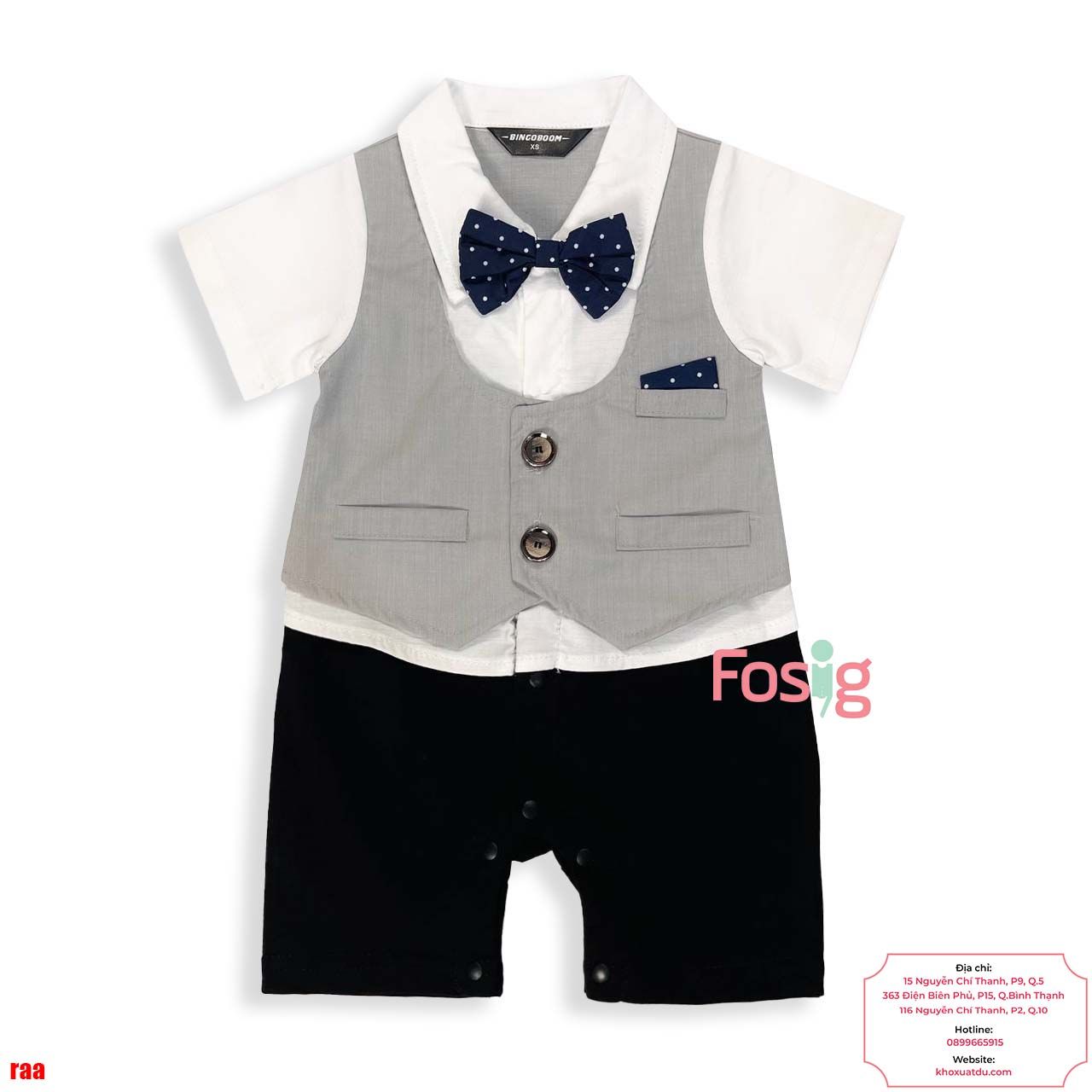  [5-7kg] Set Giả Vest Công Tử Bé Trai - Xám Nơ Chấm 