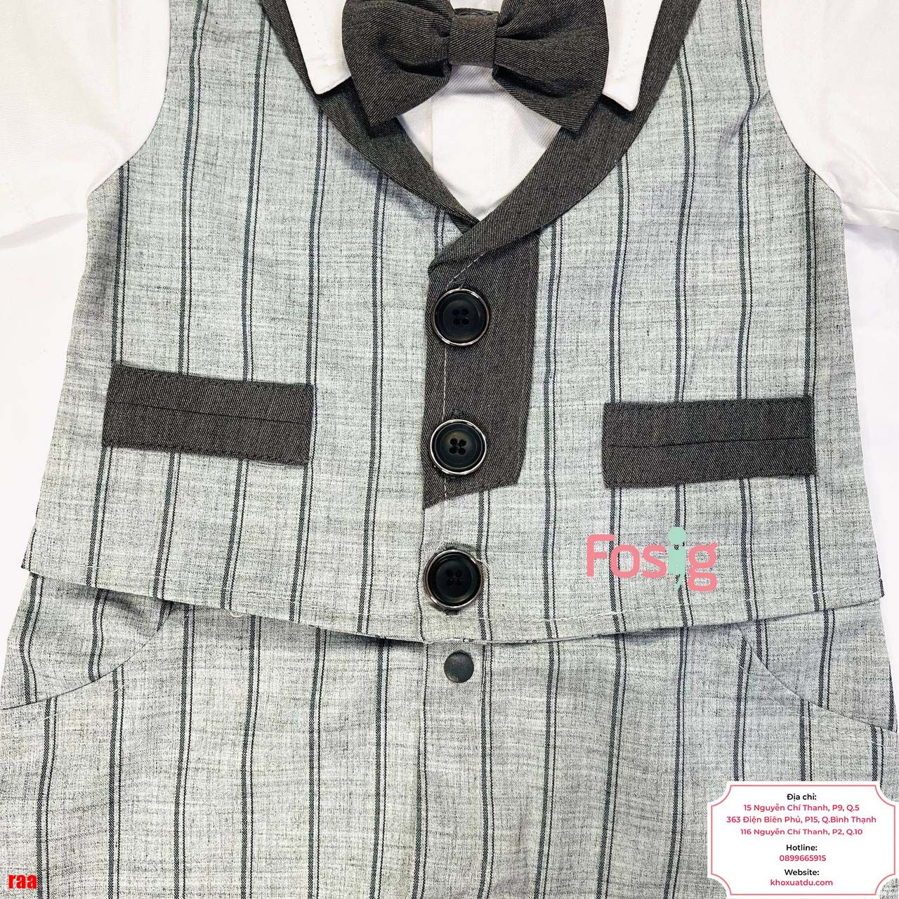  [5-9kg] Set Giả Vest Công Tử Bé Trai - Xám Sọc 8504 