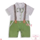  [5-9kg] Set Giả Vest Công Tử Bé Trai - Xám Sọc Xanh Lá 