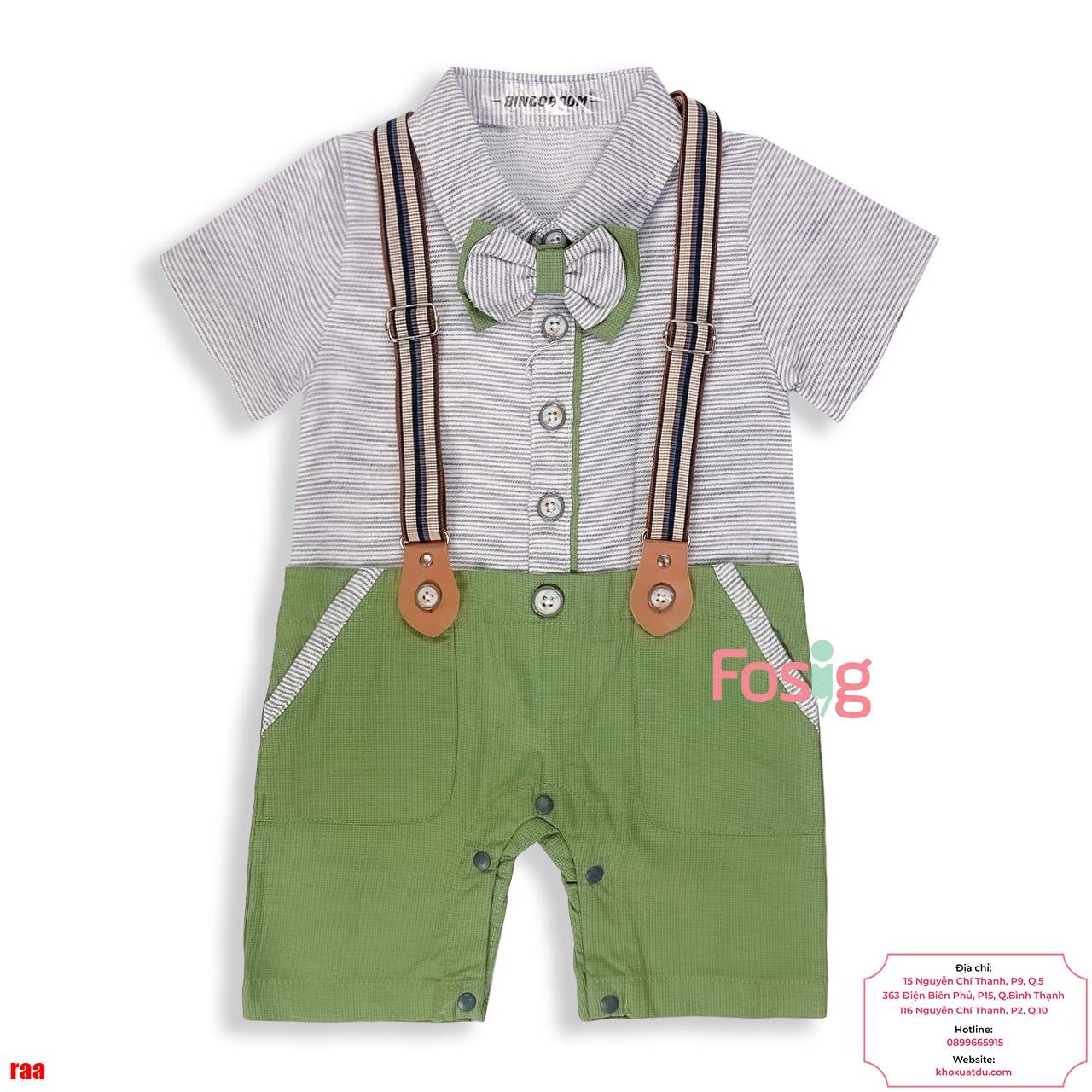  [5-9kg] Set Giả Vest Công Tử Bé Trai - Xám Sọc Xanh Lá 