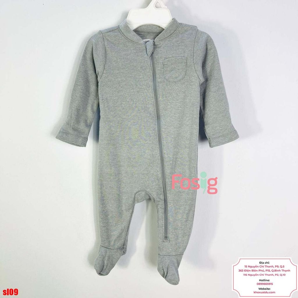  [0-6M] Sleepsuit Khoá Kéo Có Vớ ON Bé Trai - Xám Khóa Kéo 