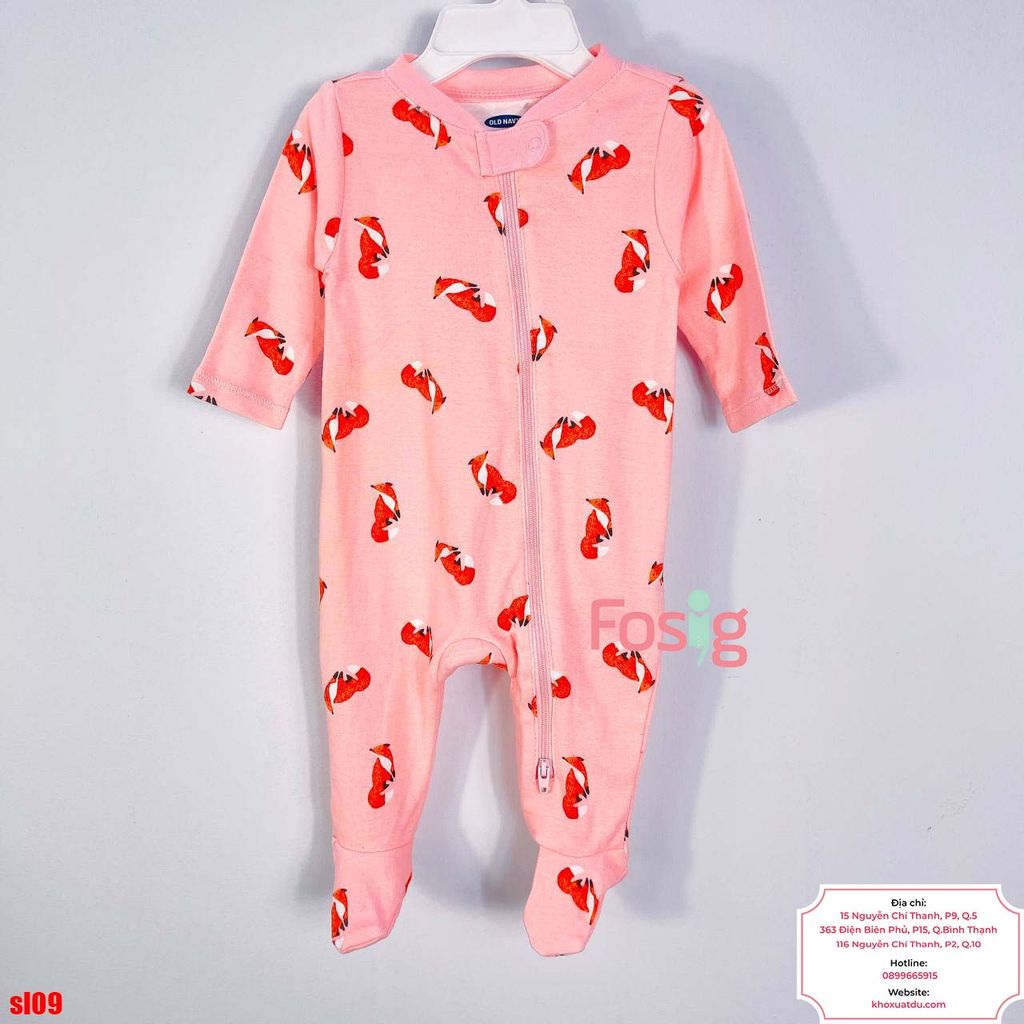  [0-3M] Sleepsuit Khoá Kéo Có Vớ ON Bé Gái - Hồng Cáo 