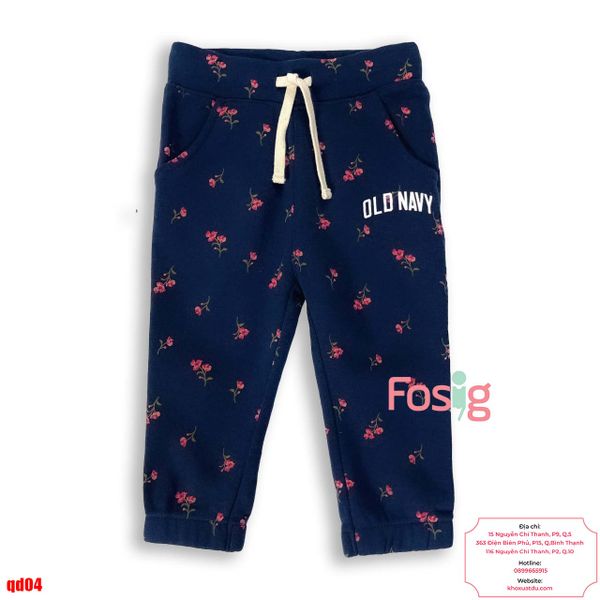  [9-10kg] Quần Jogger Nỉ ON Bé Gái - Navy Hoa Hồng 