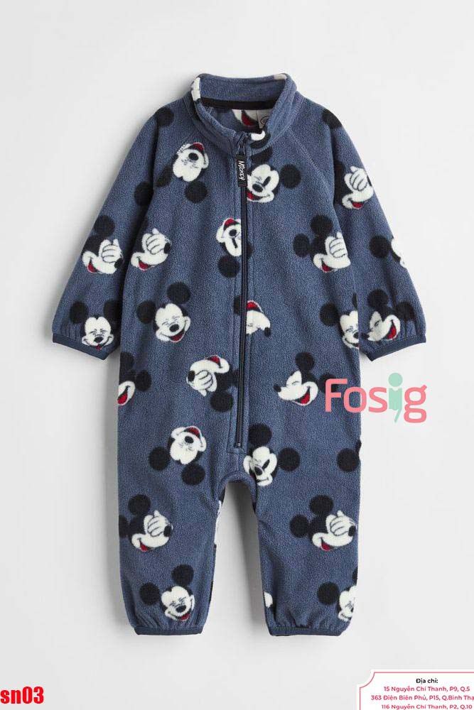  [15-16kg] Romper Nỉ Khóa Kéo Bé Trai - Xám Đen Mickey 