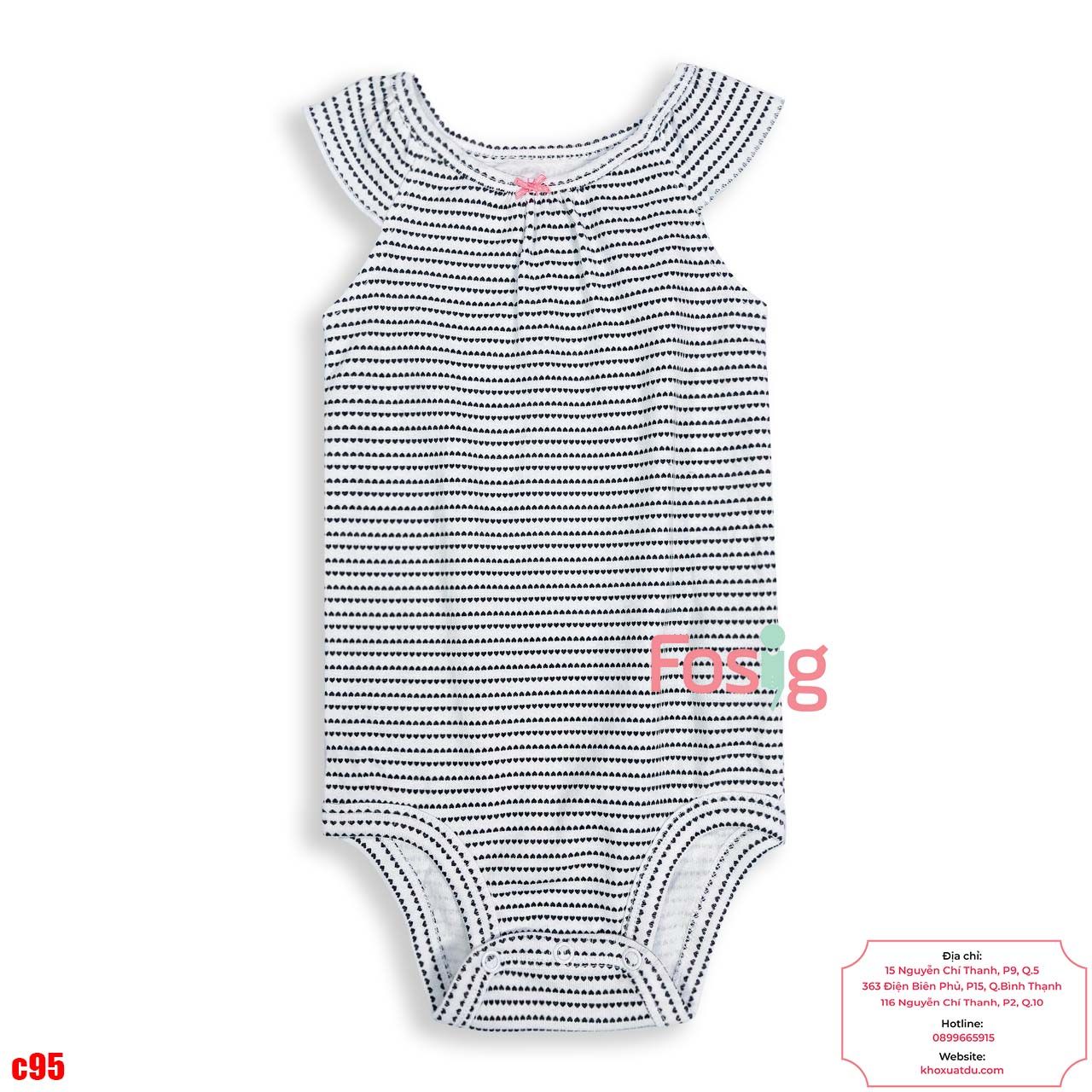  [9-18M] Bodysuit Cánh Tiên Bé Gái Cter50 - Trắng Tim Sọc 