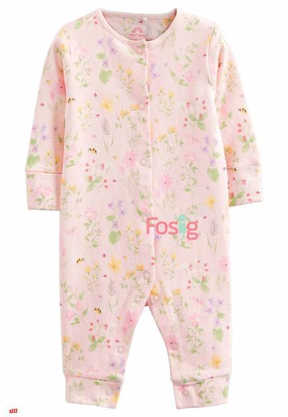  [0-Nb] Sleepsuit Không Vớ Cúc Bấm Nxt Bé Gái - Hồng Hoa Ong 