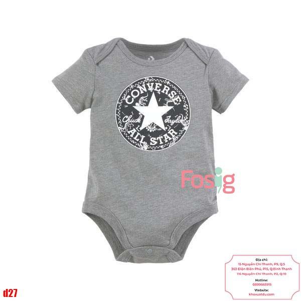  [0-6m] Bodysuit Tay Ngắn Bé Trai Cter50 - Xám Đen Converse 