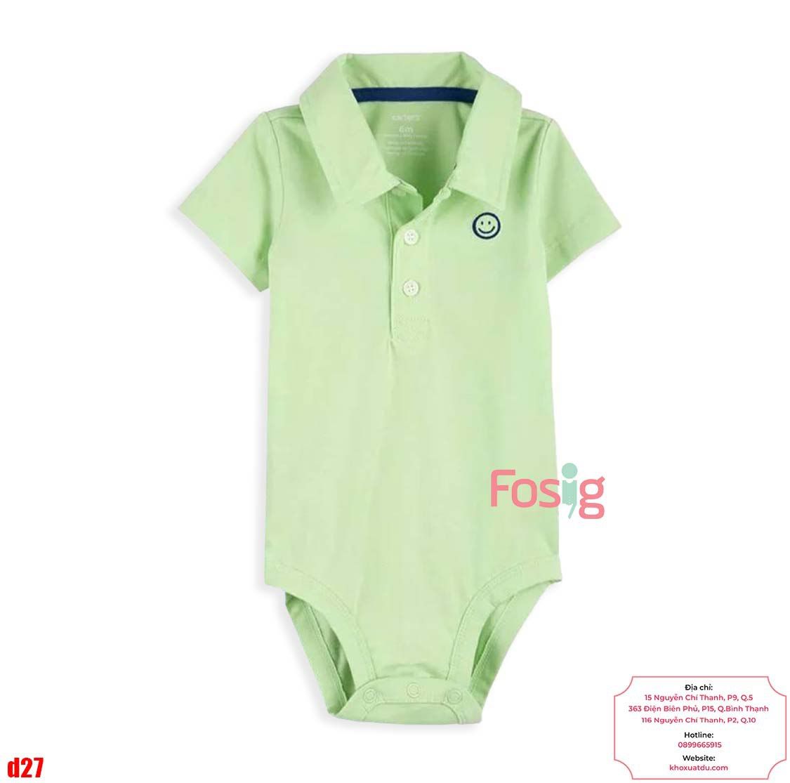  [0-24m] Bodysuit Tay Ngắn Bé Trai Cter50 - Xanh Mặt Cười 